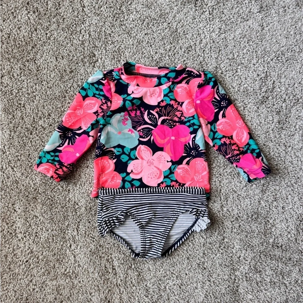 Carters baby girl two piece swimsuit long sleeve rashguard floral size 3 months